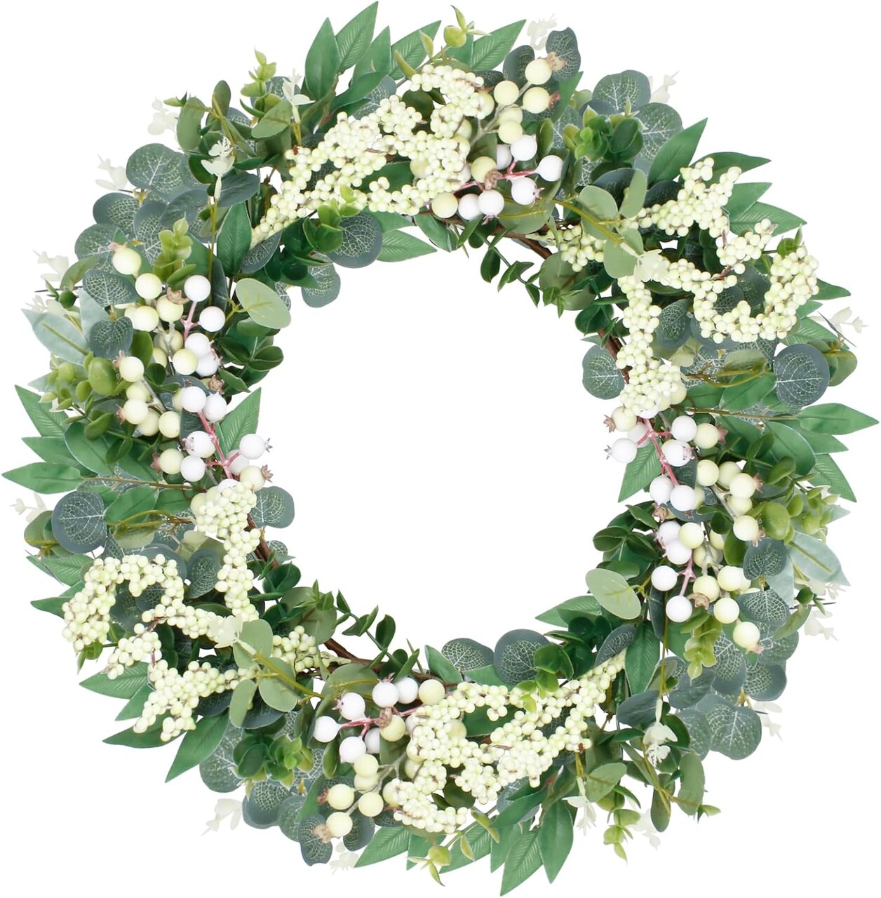 Eucalyptus Wreaths for Front Door, 18Inch Artificial Green Front Door Wreath Summer Porch Decor with Berries for Home Farmhouse Wall Outdoor Decorations.